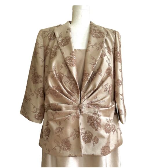 Jessica Howard Evenings Jacket Dress Woman Tan Sequins 2 Piece Midi Size 14W - Picture 2 of 14